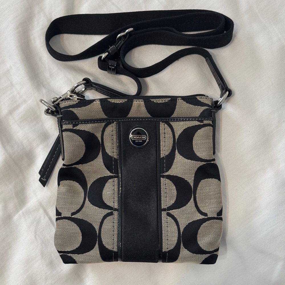 Coach Signature Black and Cream Crossbody Bag